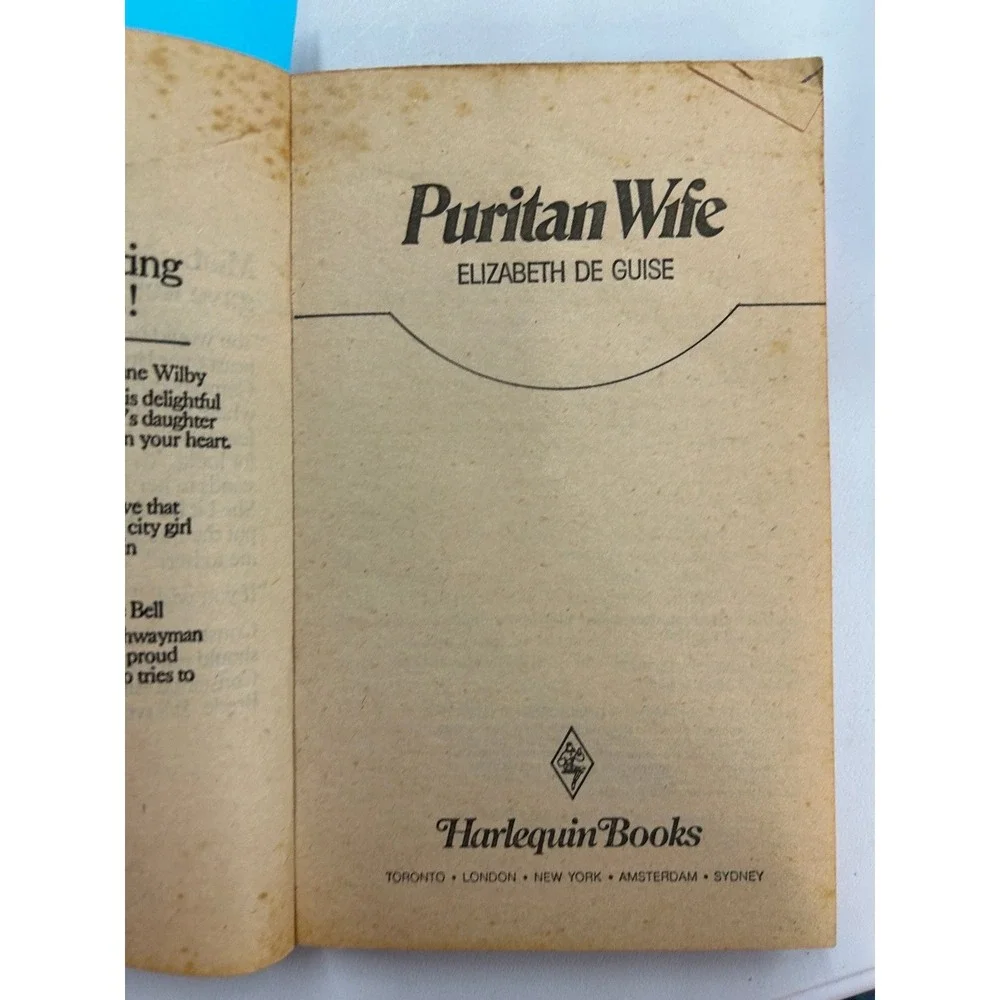 Puritan Wife‎ Elizabeth De Guise 1977 Harlequin Historical Romance